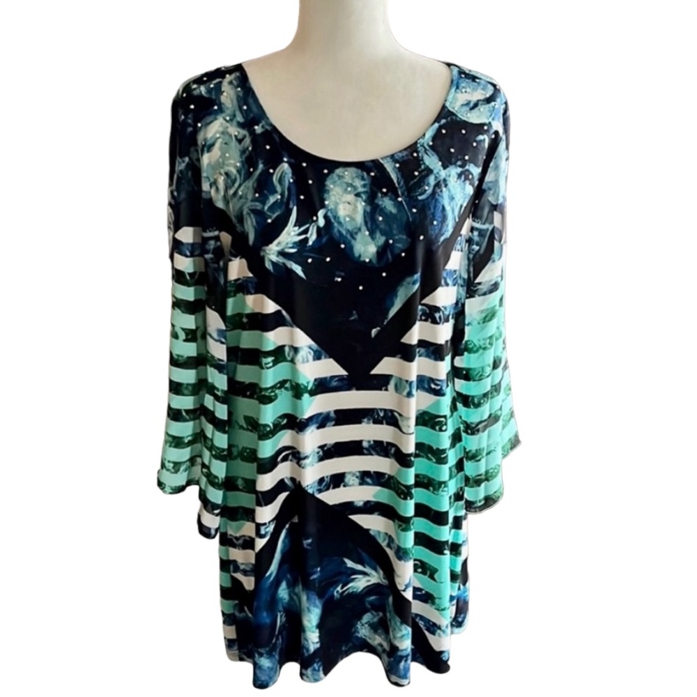 Style & Co. Green Beaded Multicolored Tunic Top Size XL